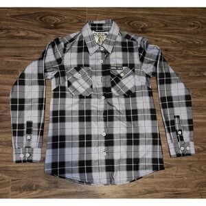 Dixxon Shirt Womens S Gray Plaid Flannel Long Sleeve Button Up V-Twin Visionary